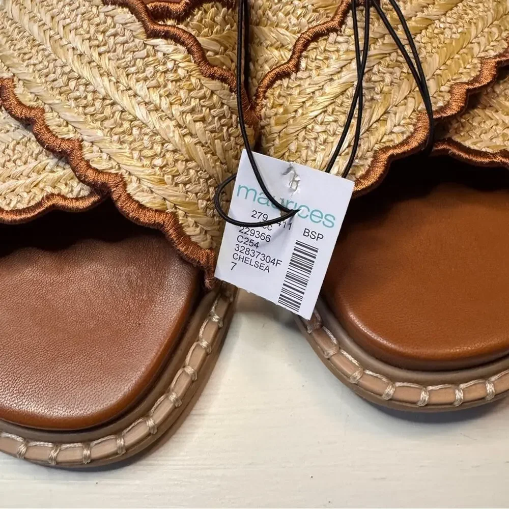 Maurices  Chelsea Tan and Brown Women's Slide Cross Strap Sandals  Sz 7  NWT